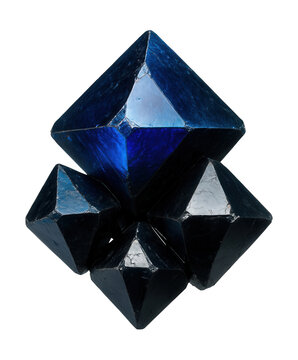 Octahedral spinel crystals in deep blue to black hues.