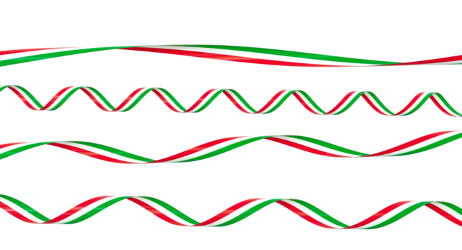 Italian flag ribbons waving 3d transparent background