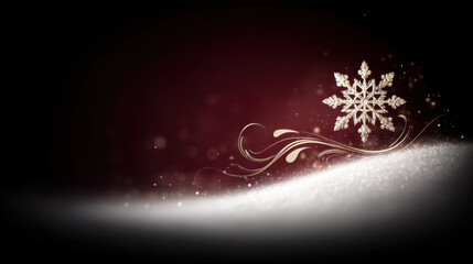 Sparkling snowflake ornate gold swirl crimson background holiday sparkle and bokeh, elegant festive winter scene with glittering snow and decorative flourish