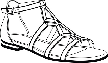 Elegant gladiator sandal isolated on white background, featuring multiple straps, a buckle closure, and a comfortable sole, perfect for adding a touch of sophistication to any outfit