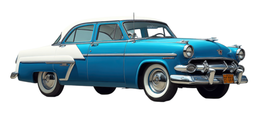 Classic blue and white vintage car