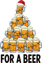 Christmas Beer Pyramid Illustration with Santa Hat and Holiday Lights – Funny Festive Drinking Design