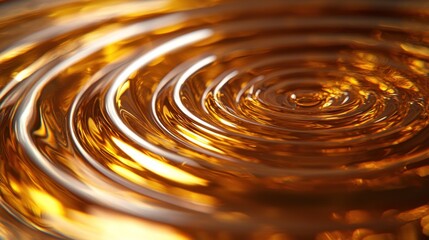 Golden liquid forms concentric ripples in macro close-up shot with soft background