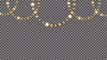 Curved String of Warm Yellow Lights on Transparent Background