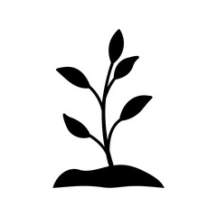 Silhouette of a young plant sprout growing from soil icon Vector, illustration