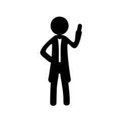 Professional person in coat pointing up, hand on hip Vector, illustration