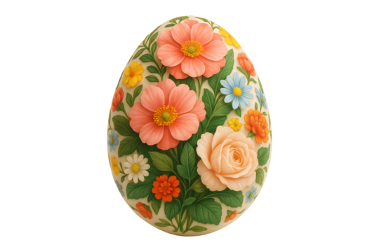 Handcrafted Spring Flower Egg Ornament Isolated on a Transparent Background