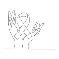 Continuous one line drawing of breast cancer awareness ribbon. One line drawing illustration of breast cancer. 