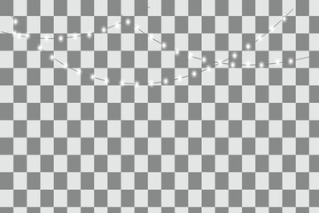 Transparent background with white string lights and sparkles