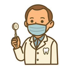 Hand draw dentist cartoon character with mask