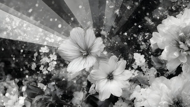 a black and white independence day with floral and flower abstract - Powered by Adobe
