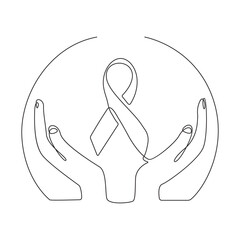 Continuous one line drawing of breast cancer awareness ribbon. One line drawing illustration of breast cancer. 