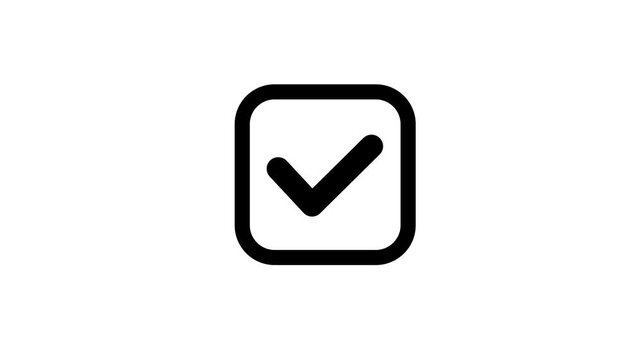 A popping check mark motion graphic representing a positive result.
