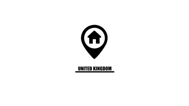 United Kingdom Location Pin Icon with House Symbol and Text map marker house icon
