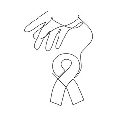 Continuous one line drawing of breast cancer awareness ribbon. One line drawing illustration of breast cancer. 