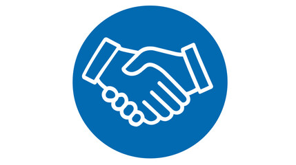 Fototapeta premium A handshake icon with white outlines in a blue circle on a white background