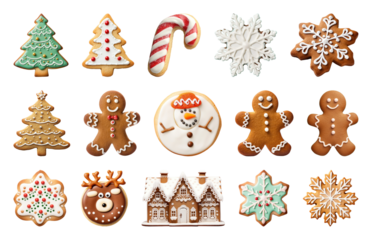 PNG Festive decorated gingerbread cookies assortment, element set on transparent background