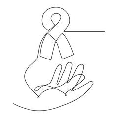 Continuous one line drawing of breast cancer awareness ribbon. One line drawing illustration of breast cancer. 