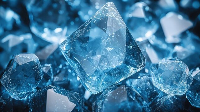 Shiny translucent ice cube cluster in blue hues