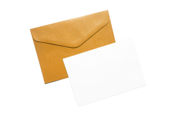 PNG image of Golden envelope with a blank white card offers a versatile template for invitations greetings or personalized messages ideal for stationery mockups and creative design projects 