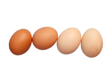 PNG image of Four fresh chicken eggs of varying brown shades are r illustrating breakfast cooking or healthy eating concepts in food photography on transparent background