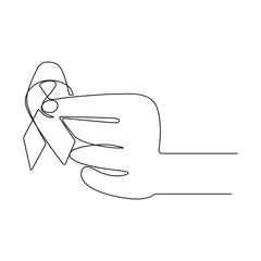 Continuous one line drawing of breast cancer awareness ribbon. One line drawing illustration of breast cancer. 