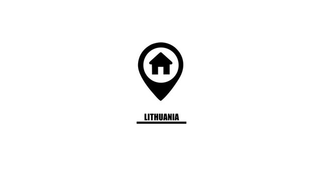 Black house icon on a location pin with Lithuania text below image photo
