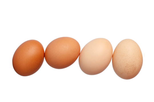 PNG image of Four fresh chicken eggs of varying brown shades are r illustrating breakfast cooking or healthy eating concepts in food photography on transparent background - Powered by Adobe