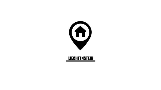 Black house icon on a location pin with Liechtenstein text below image photo