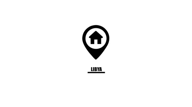 Black house icon on a location pin with Libya text below image photo