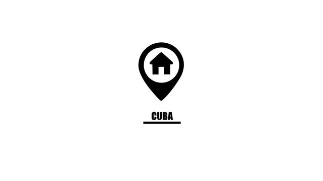 Black house icon on location pin with text CUBA on white background cuba marker