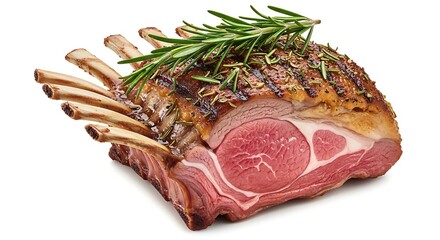Roasted rack of lamb with rosemary isolated on transparent background