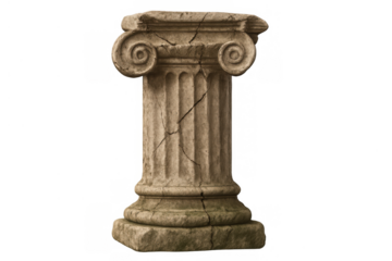 Ancient ionic column ruin showing classical greek architecture, history, and a weathered stone structure on transparent background