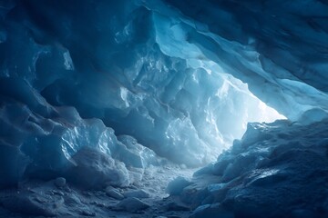 Fototapeta premium Glacial cave shimmering soft cyan light frozen wall refract beam of sunlight through crystalline pattern authentic teaching moment realistic human expression natural soft lighting shallow DOF