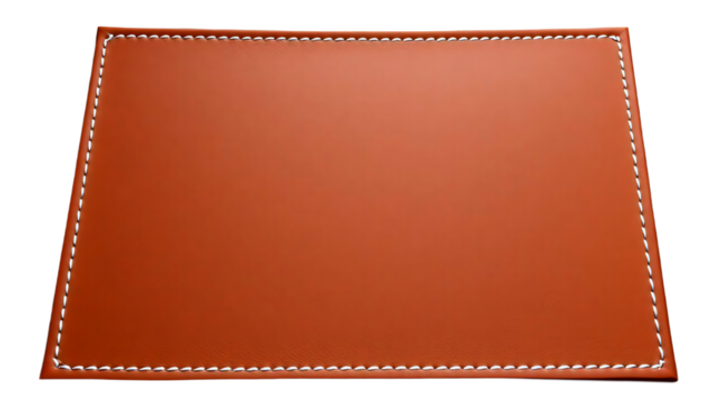 brown leather notebook isolated.Brown leather placemat with white stitching 
