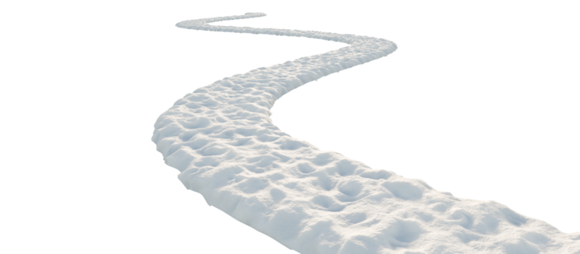 Curved snowy path on transparent background. 3D rendering.