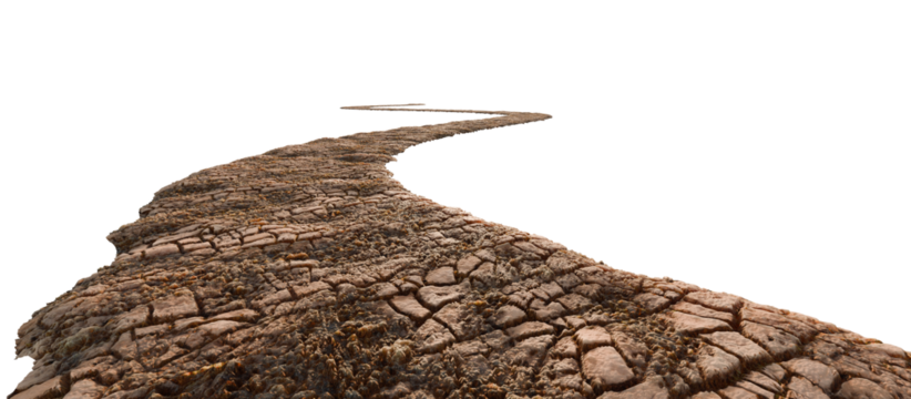 Curved cracked ground path on transparent background. 3D rendering.