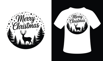 Minimalist Black & White Deer Christmas Circle Design