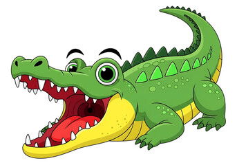 Naklejka premium Cartoon alligator with wide open mouth and sharp teeth isolated on transparent background