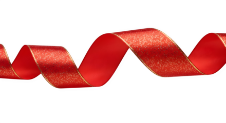 A festive red ribbon with a golden edge, gracefully curling against an isolated on transparent background, perfect for adding a touch of elegance to your holiday designs and crafts