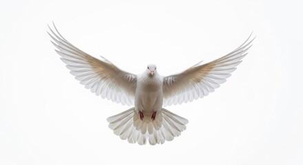 Obraz premium High Key Shot of White Dove Flying Towards Camera Isolated