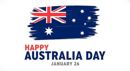 Happy australia day on january 26 with australian flag brush stroke isolated on white background for festive celebration and national pride