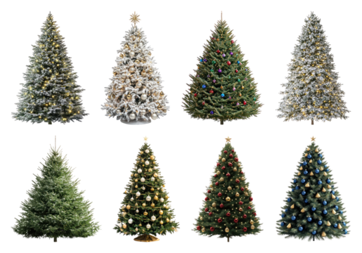 PNG Festive decorated Christmas trees, element set on transparent background