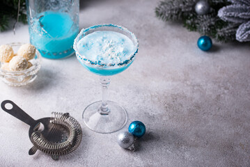 Christmas cocktail with blue curacao