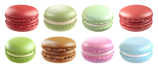 PNG Colorful assorted French macarons, element set on transparent background