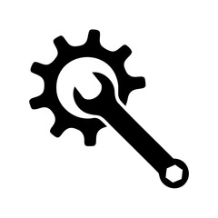 Settings and tools icon featuring a wrench and cogwheel. Vector, illustration
