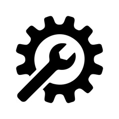 Gear and wrench icon: settings, tools, maintenance, repair. Vector, illustration