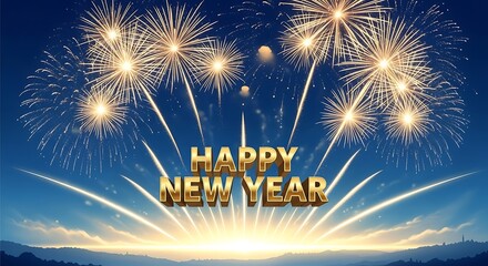 Sparkling Celebration Happy New Year with Fireworks under the Night Sky
