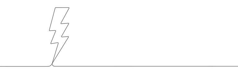 A continuous one-line drawing of a lightning bolt, symbolizing power or electricity, against a clean white background