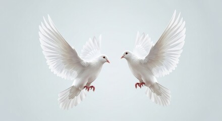 Obraz premium White Doves Flying Towards Each Other on Grey Background